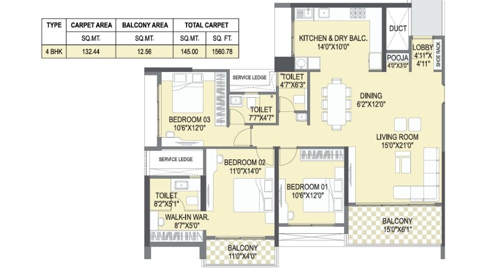 Yashada-EarthSong-FLoor-Plan-4 BHK-1561 Sqft